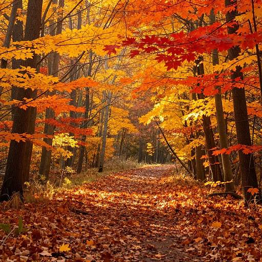 Autumn Forest Path with Vibrant Leaves