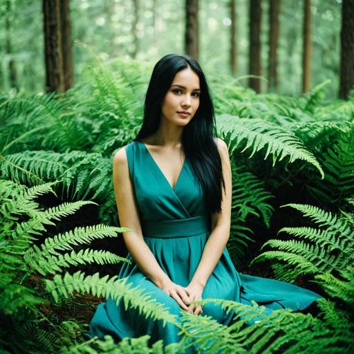 Enchanting Woman in Teal Among Foliage