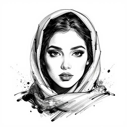 Black and White Ink Portrait Illustration