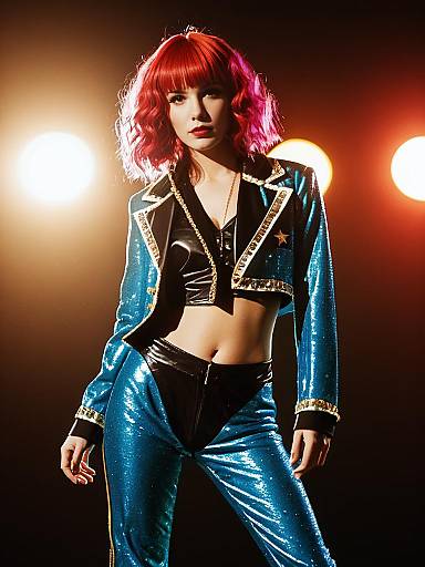 Girl in Blue Pop Star Costume