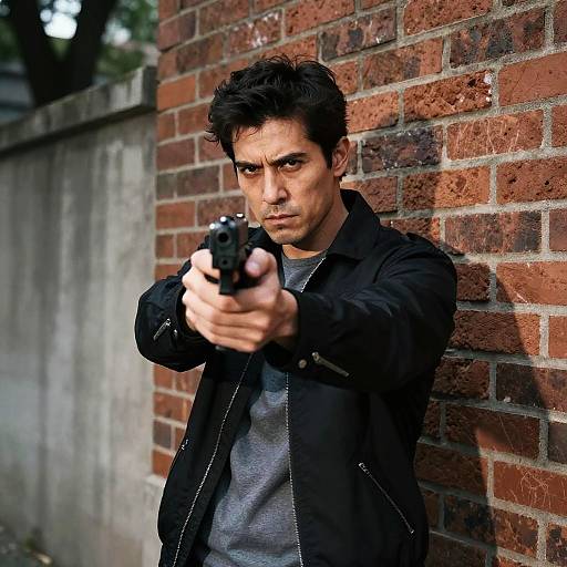 Serious Man Pointing Gun Dramatic Shot