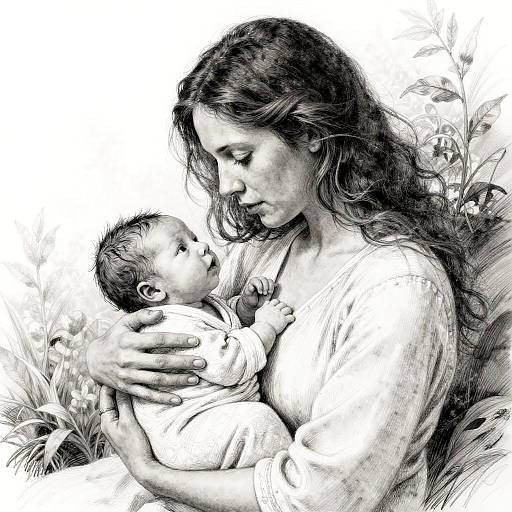 Emotional Sketch of Mother and Newborn