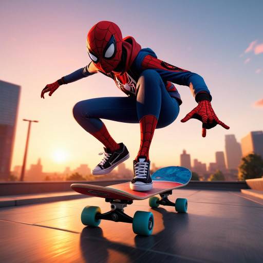 Spider-Man Skateboarder Kicking at Sunset Spider-Man Skateboarder Kicking at Sunset
