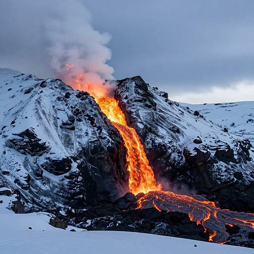 Lava Flow on Snowy Mountain Peak