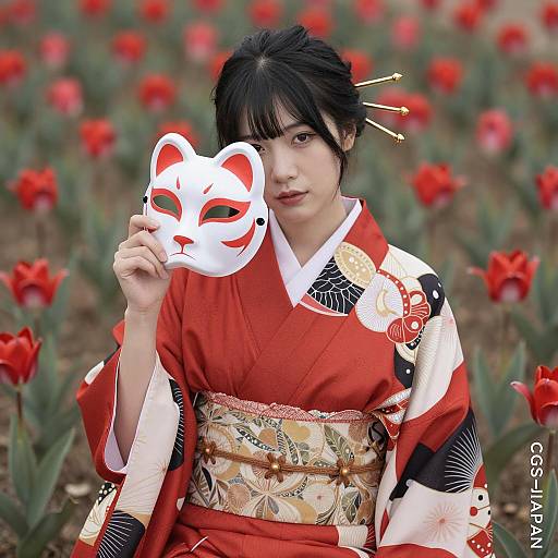Elegant Asian Woman in Traditional Kimono