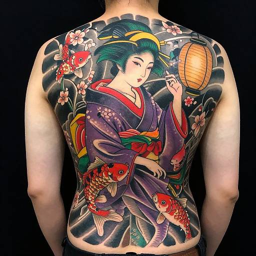 Vibrant Traditional Japanese Full-Back Tattoo