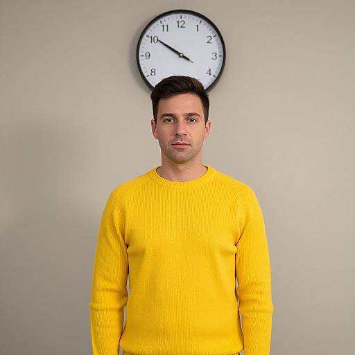 Man in Yellow Sweater by Clock