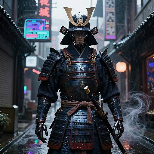 Cybernetic Samurai in Neon Rain