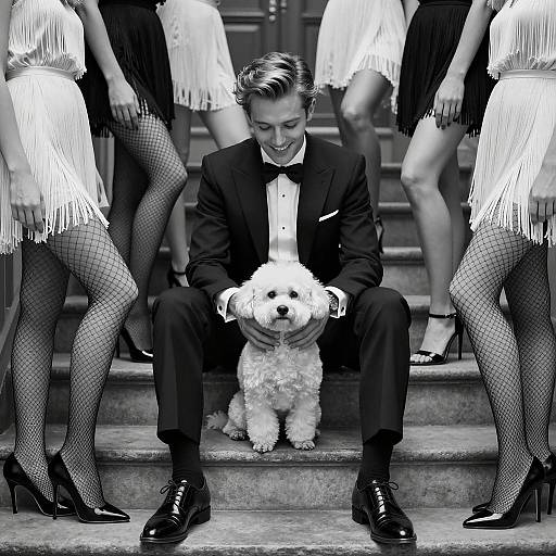 Elegant Man Surrounded by Stylish Women