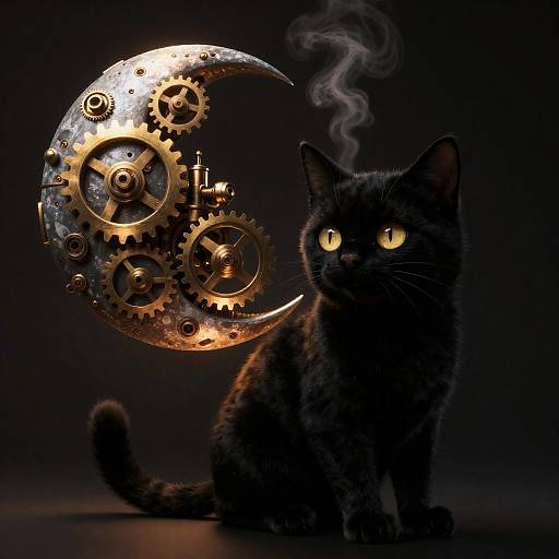 Steampunk Noir Clockwork Moon Cat