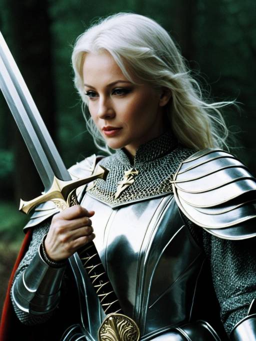 Woman in Excalibur Armor Costume with Sword