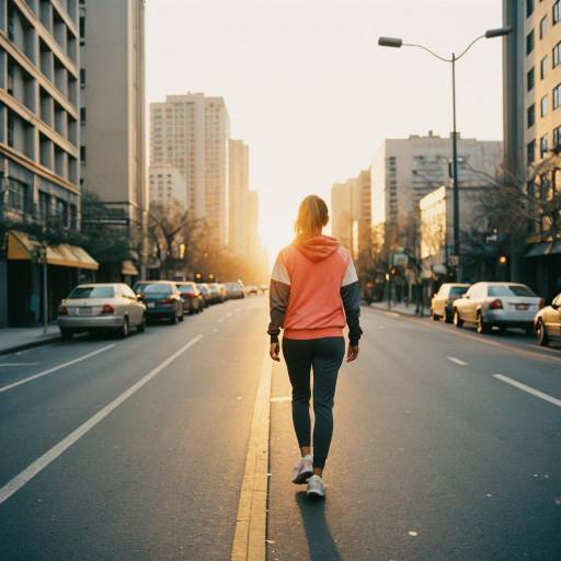 Jogger Walking on City Street at Sunrise