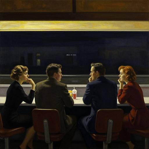 Photograph of four people, two men and two women, in a dimly lit bar, sitting at a counter, illuminated by a yellow backlight,