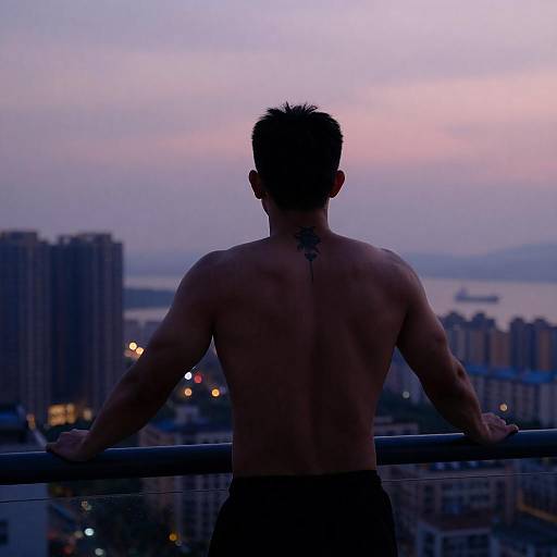 Muscular Silhouette Against Dusk Cityscape