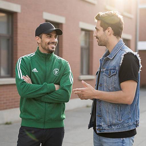 Two Men Outside Brick Building