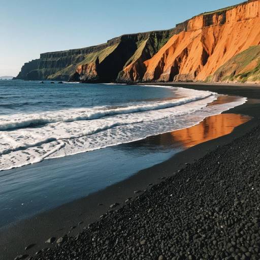 Vibrant Beach Scene with Volcanic Sand