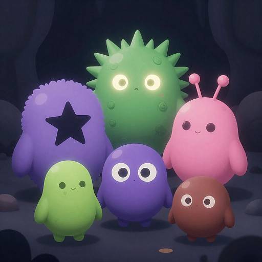 Whimsical Creatures in Glowing Cavern