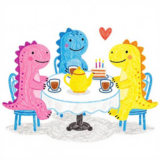 Colorful Cartoon Dinosaurs Tea Party