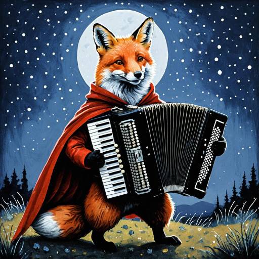 Fox Playing Accordion in Moonlight