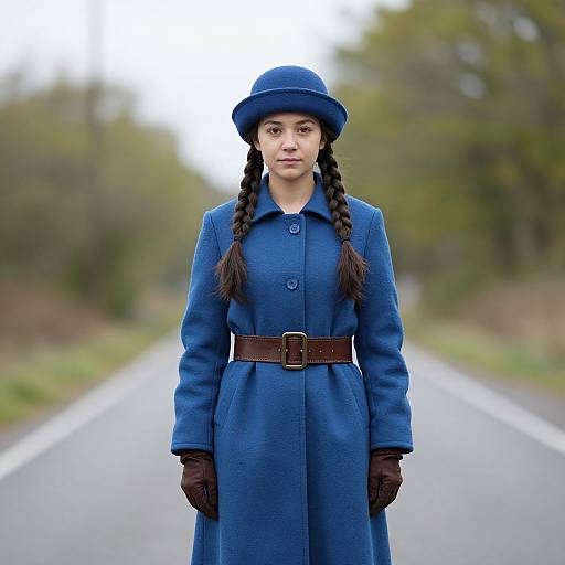 Solo Girl in Blue Coat Outdoors