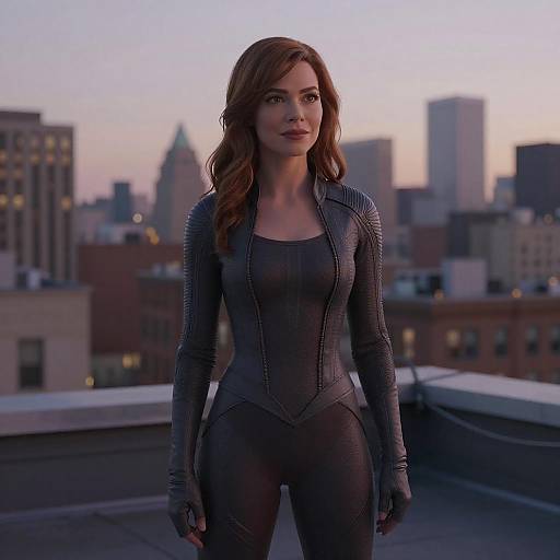 Realistic Elastigirl on Rooftop at Dusk
