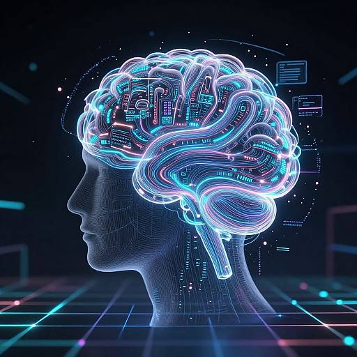 Abstract AI Brain with Digital Streams