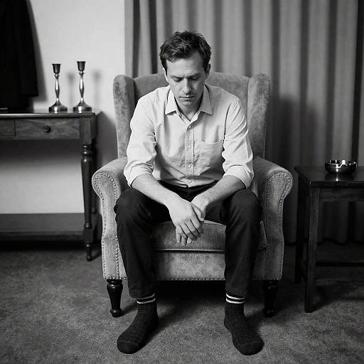 Pensive Man in Black and White Setting