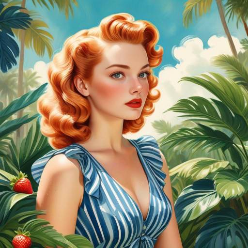 Retro Pin-Up Woman in Tropical Garden