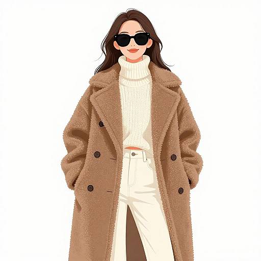 Chic Woman in Teddy Coat and Turtleneck