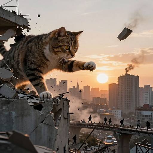 Giant Cat Rampage at Sunset