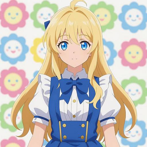 Whimsical Anime Girl with Blue Accents