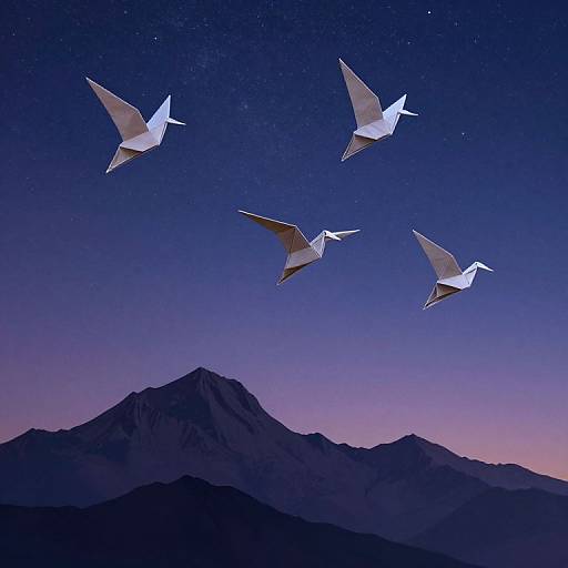 Origami Birds Ascending Twilight Skies