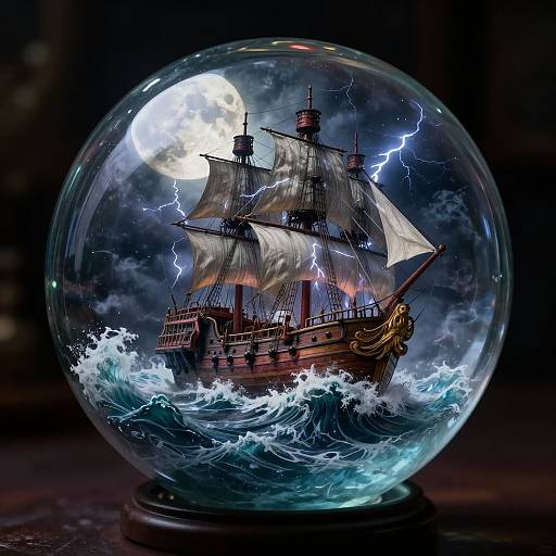 Intricate Glass Sphere Pirate Ship