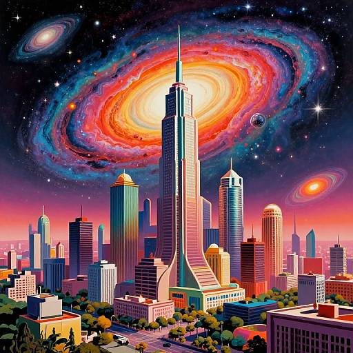 Psychedelic Futuristic Cityscape Panorama
