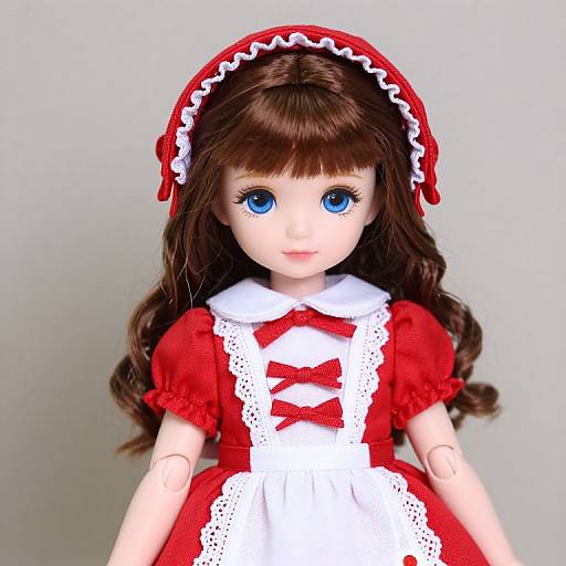 Vintage Doll in Red and White Dress