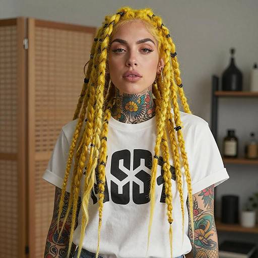 Tattooed Woman with Yellow Dreadlocks