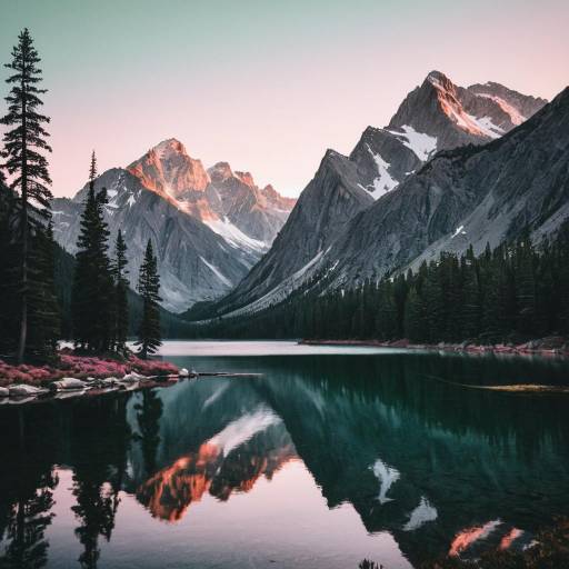 Majestic Mountain Range with Serene Lake Reflection at Sunrise