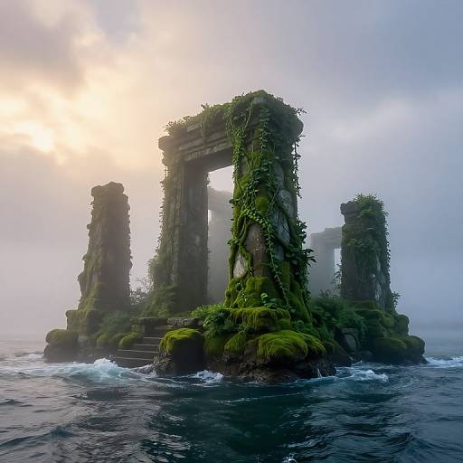 Misty Isle with Ancient Ruins
