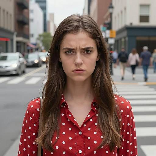 Serious Young Woman in City Street