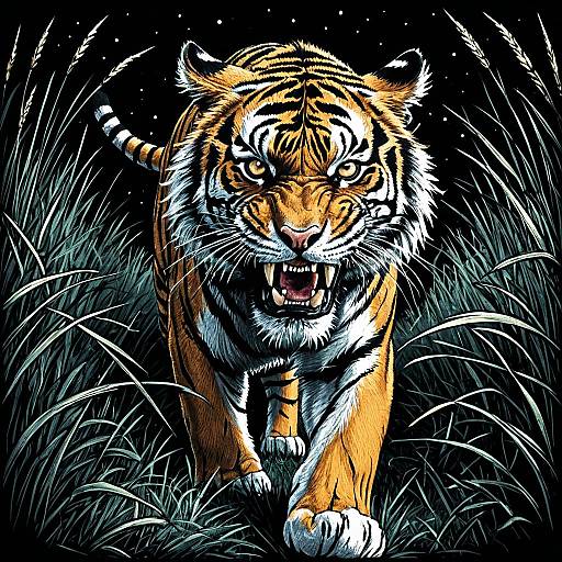 Moonlit Tiger in Crayon Sketch