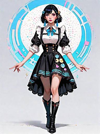 Stylish Woman in Lace Mini Dress and Boots