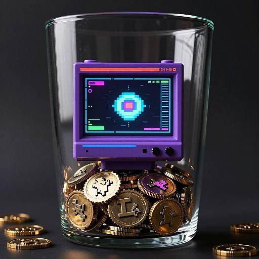 Pixelated Arcade Coins in Vase