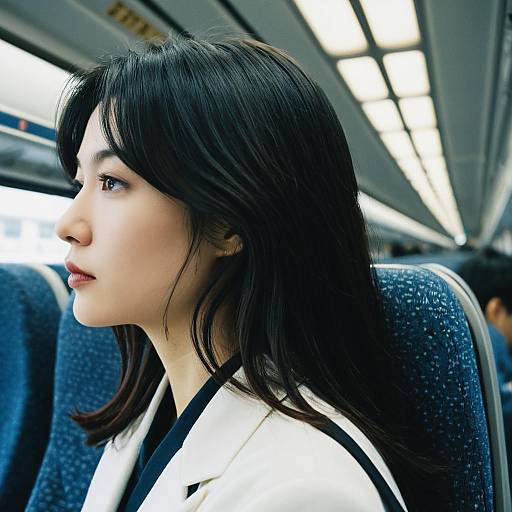 Young Woman in Shinkansen Train Interior