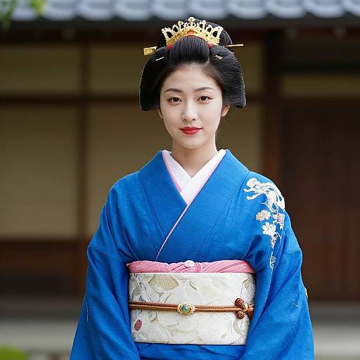 Woman in Blue Kimono with Crown