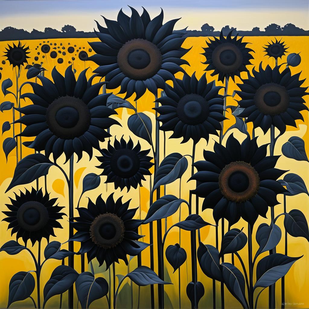 Black Sunflowers in O'Keeffe Style