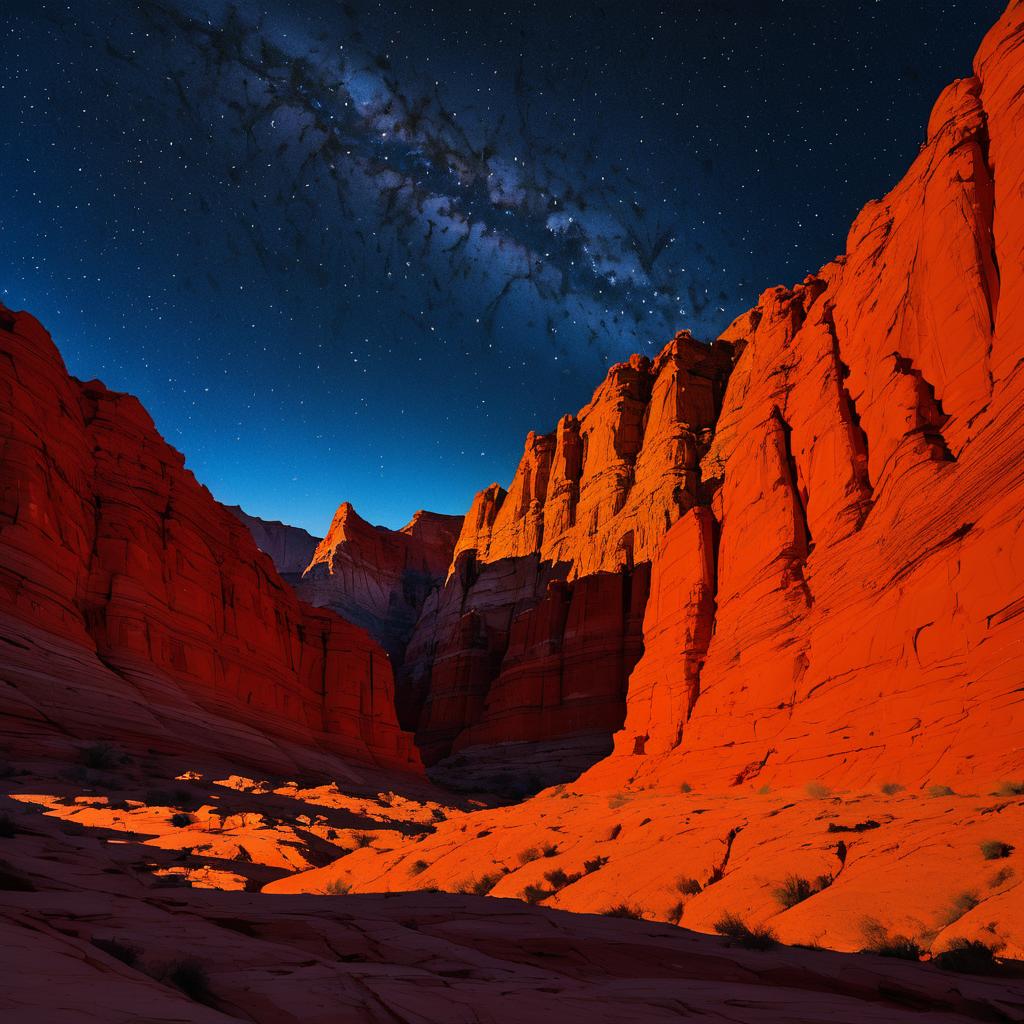 Midnight Over Red Rock Canyon Waves