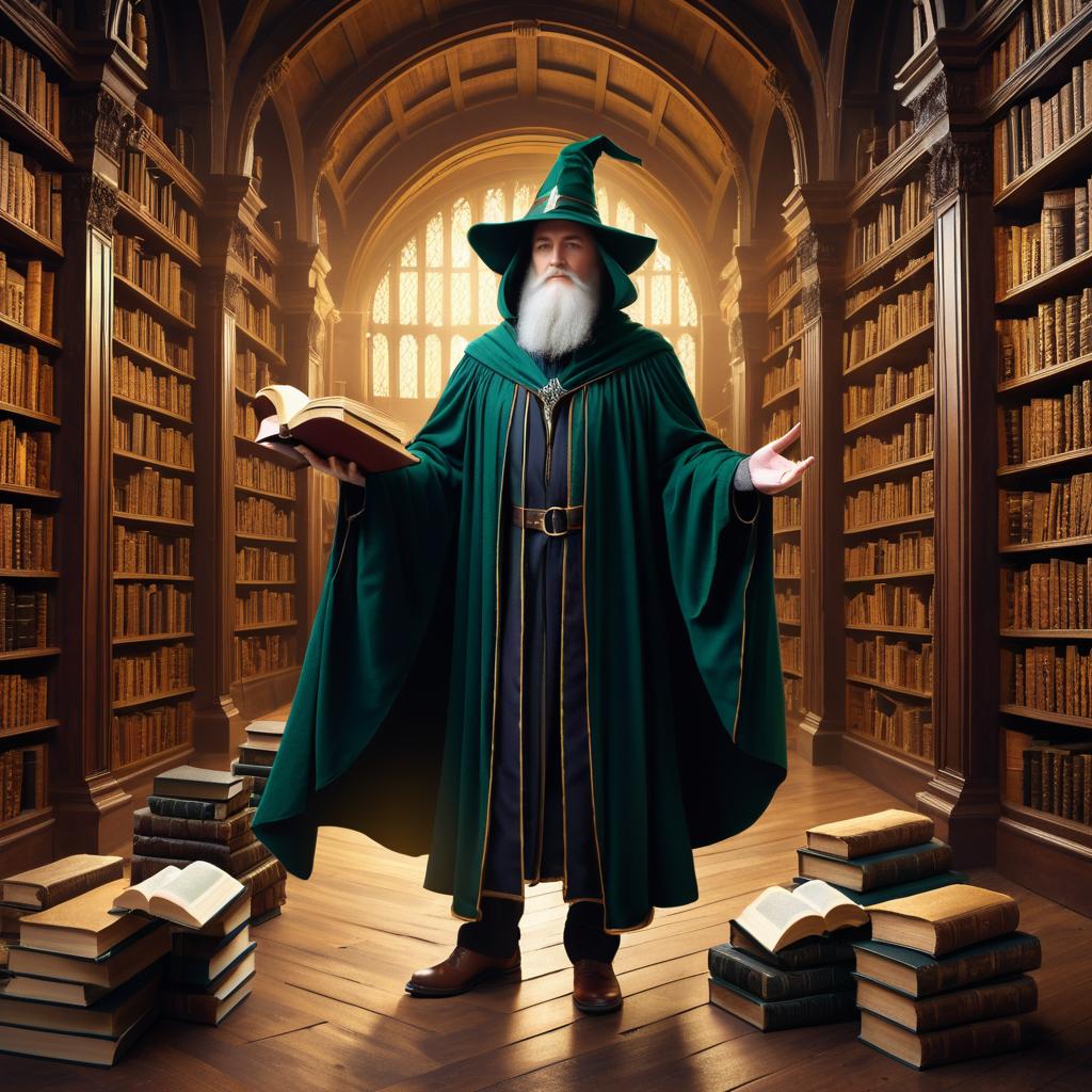 Magical Wizard in an Enchanted Library