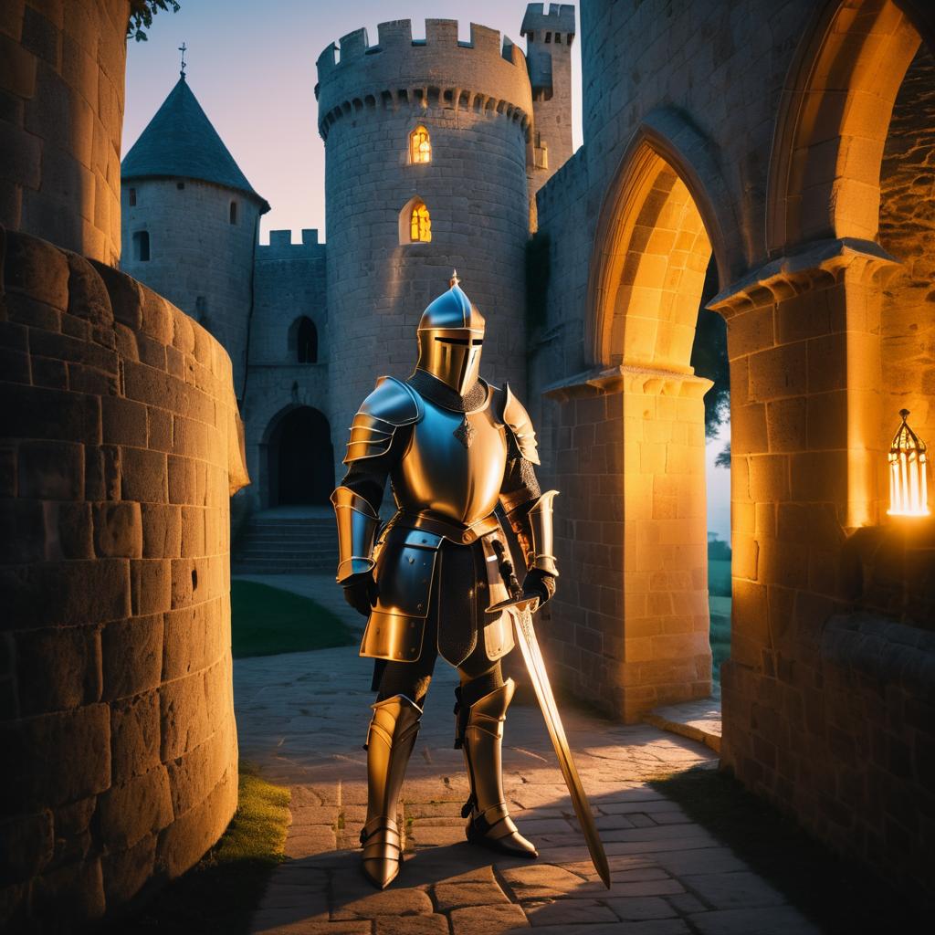 Mystical Knight at Ancient Castle Gate