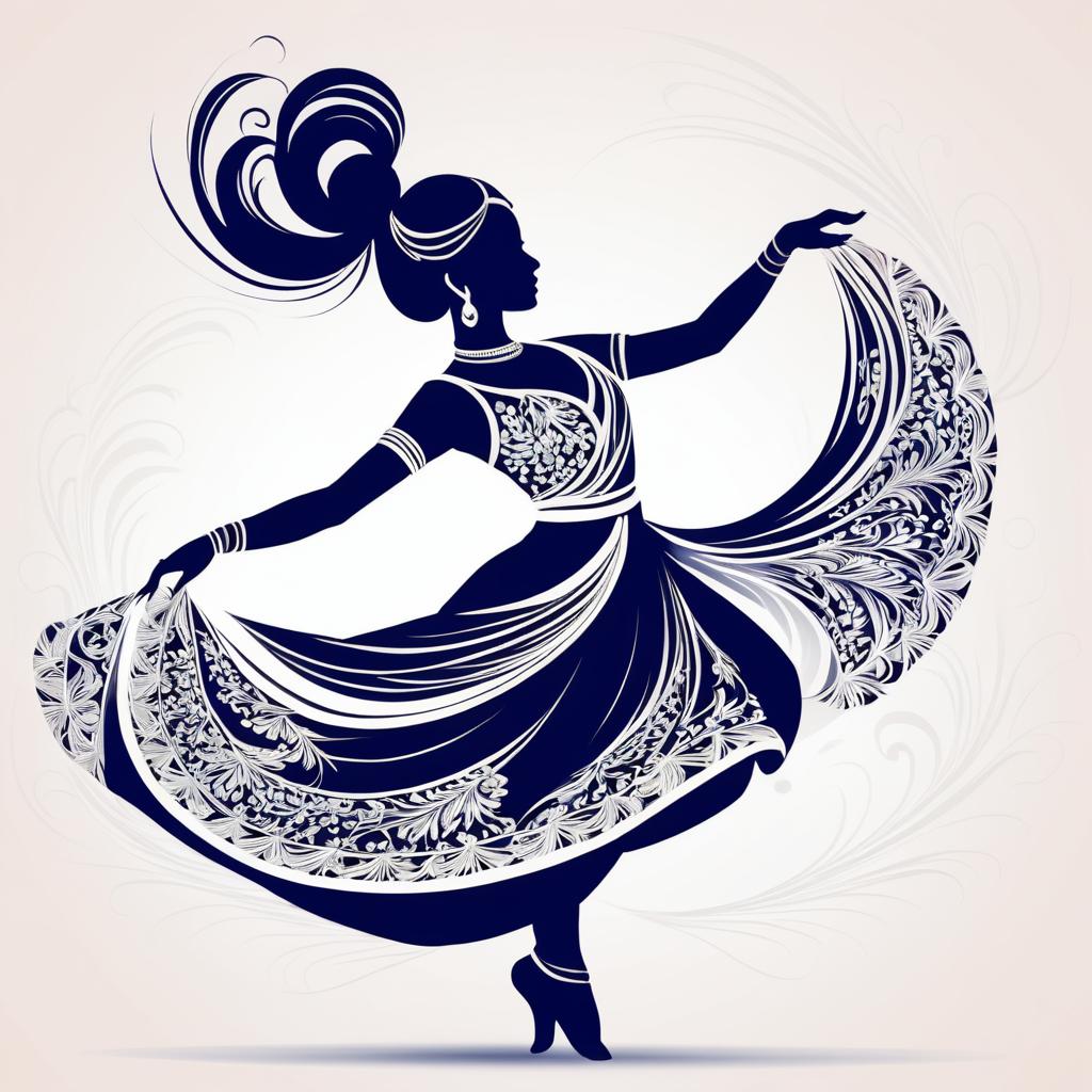 Graceful Kathak Dancer in Line Art