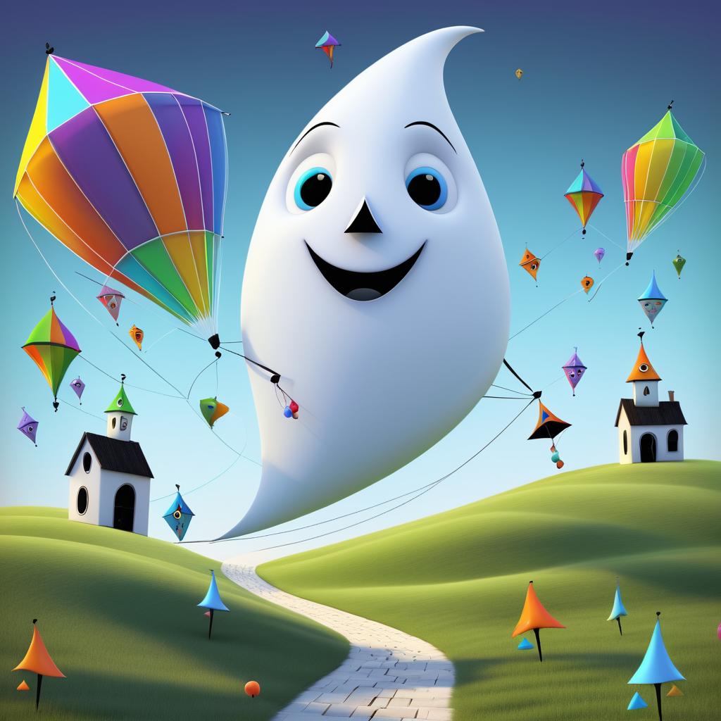 Whimsical 3D Ghost with Colorful Kites